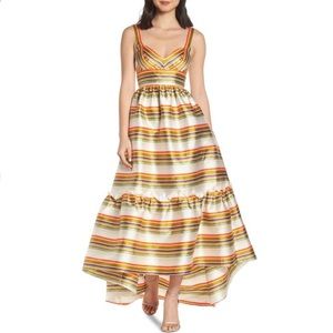 Jill Stuart Stripe High to Low Ruffle Hem Gown